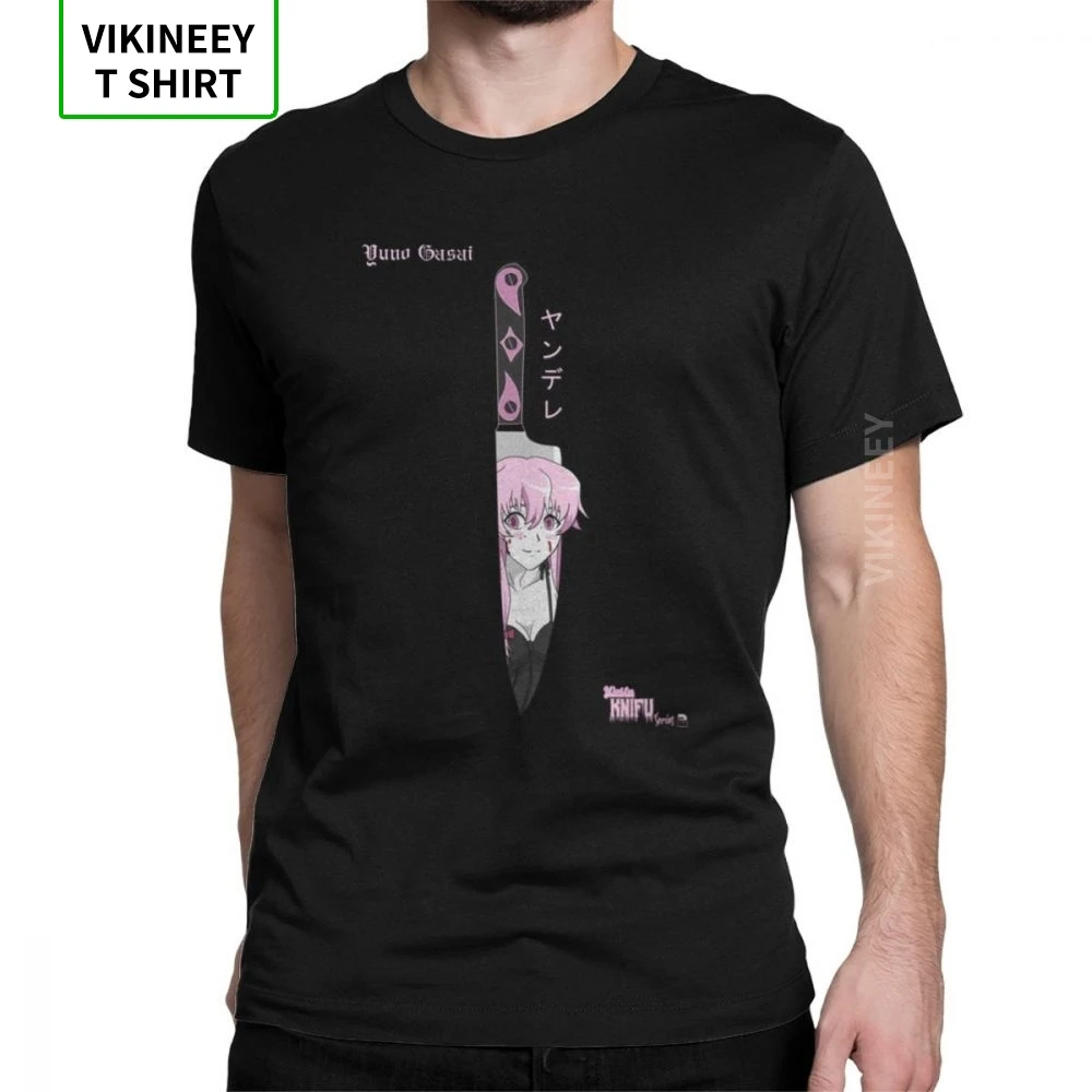 

Waifu Knifu Yuno Mirai Nikki T-Shirts for Men Gasai Future Dairy Japanese Yandere Cotton Fabric Tee Shirt Short Sleeve T Shirts