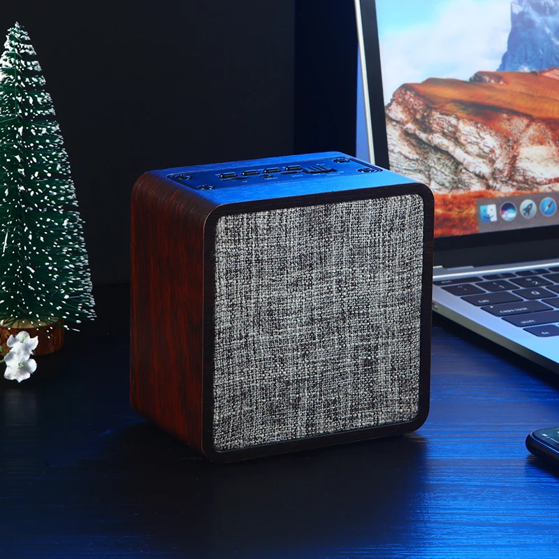 

Cloth Wooden Bluetooth Speaker Portable 5W Single Horn High Power Wireless Subwoofer Mega Bass Column For Desktop Home