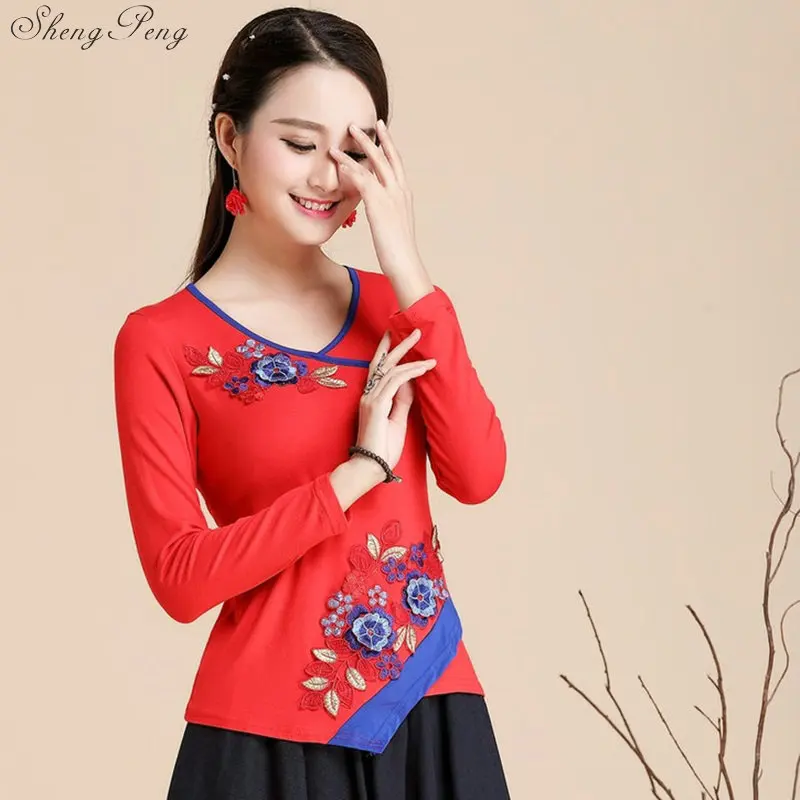 Одежда в китайском стиле женская черная винтажная фольклорная рубашка с