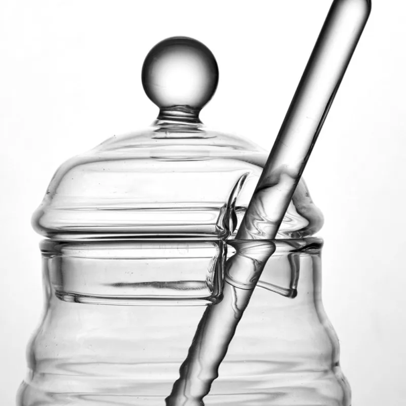 

11oz/14oz Handmade Honey Jar With Dipper, Glass Made Honey Dipper And Honey Pot 4 Pack No Need to Use Spoons 1 . #f