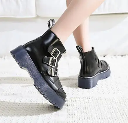 Женские ботильоны в британском стиле ботинки до щиколотки панк на платформе и