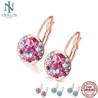 inalis shining round stud earrings for women rhinestone 4 color cute earrings classic party fashion jewelry best selling 2021