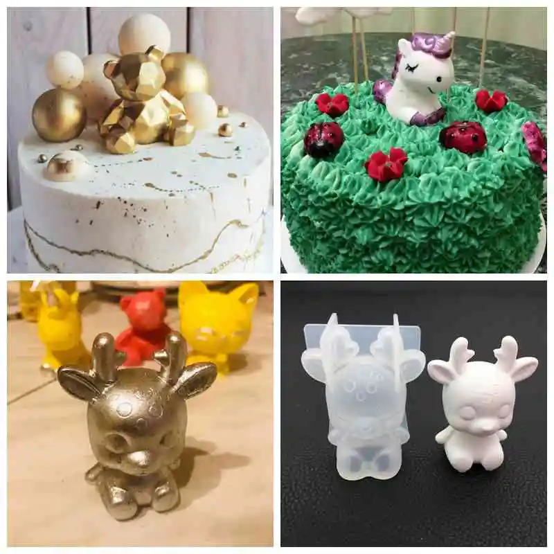 3D Медведь Олень силиконовая форма для торта прозрачная глина рукоделие Форма