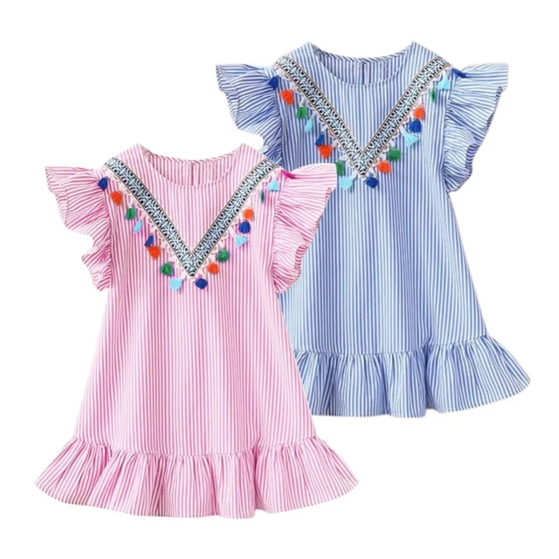 

2021 Kids Dresses for Girls Clothes Summer Girl Stripe Princess Dress Toddler Baby Dress 1 2 3 4 5 6 7 Years Children't Clothing