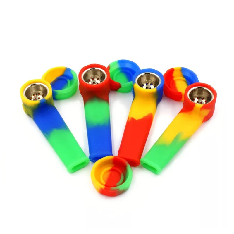 

Immediately Delivery Environmentally Multi-color Portable Silicone Pipe Smoking Pipe with Cover Tobacco Herb Smoke Accessories