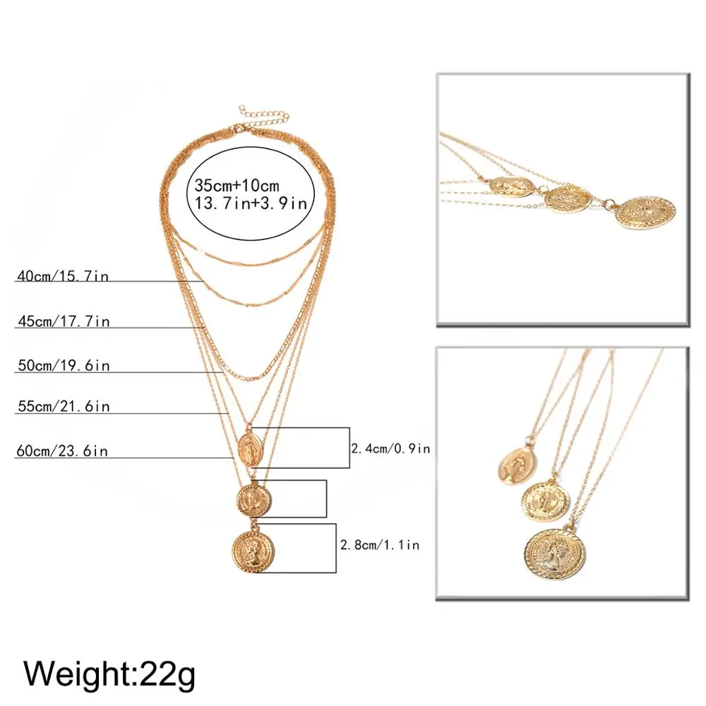

Lacteo Vintage Carved Coin Virgin Mary 3 Pendant Necklace Women Statement 2019 Fashion Necklace 6Multi Layer Long Chain Necklace