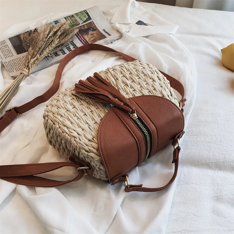 Женская плетеная сумка-мессенджер летняя Соломенная пляжная сумка через плечо с