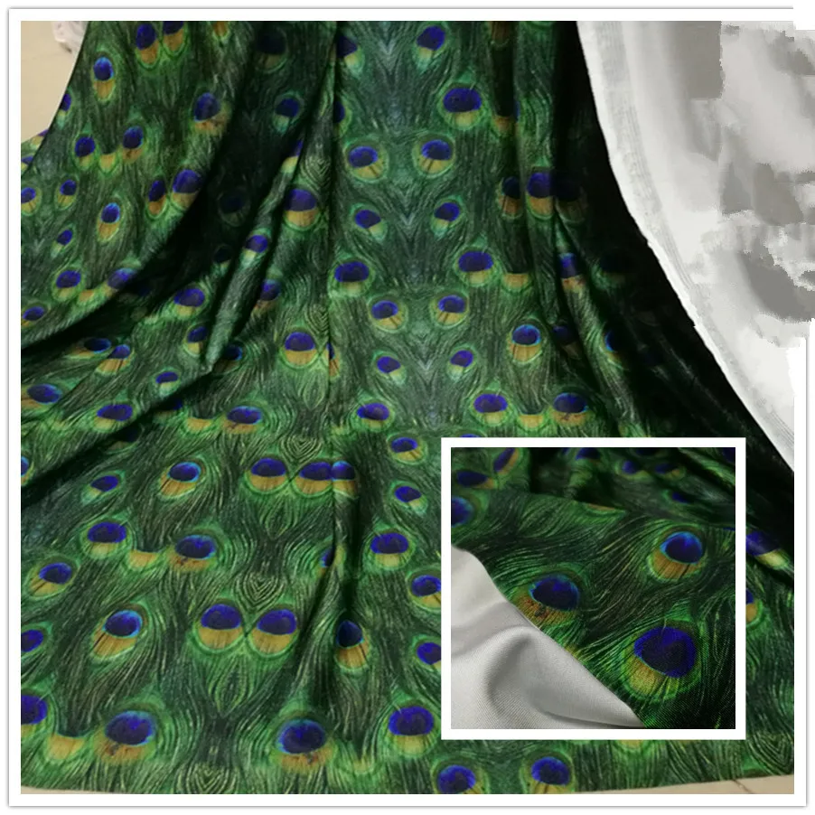 Зеленое перо павлина спандекс/лайкра хлопок трикотажная эластичная ткань сделай