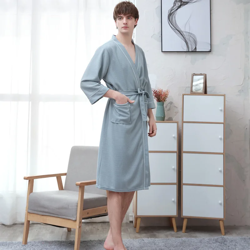 

Autumn Waffle Robe Lovers' Kimono Bathrobe Gown Loose Soft Sleepwear Casual V-neck Intimate Lingerie Couple Lounge Sleepwear