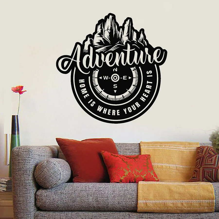 

Adventure Wall Decal Lettering Mountain Wind Rose Travel Compass Vinyl Window Stickers Bedroom Living Room Home Decor Art M344