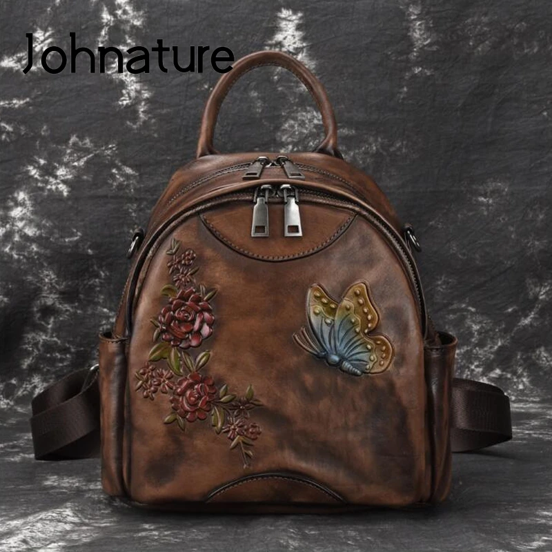 Женский многофункциональный рюкзак на молнии Johnature однотонный из натуральной