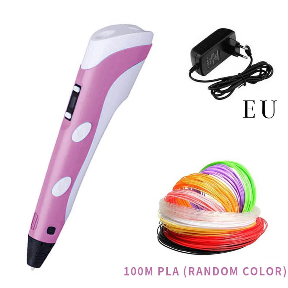 pink 100m EU Креативная 3d-ручка с PLA нитями, регулируемая температура, Нетоксичная ручка для рисования, детские подарки на день рождения, обучающая игрушка - Цвет: pink 100m EU