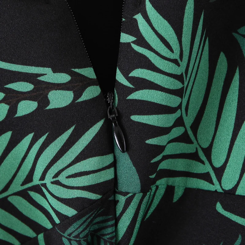 Za 2019 модное женское платье миди с принтом зеленых листьев шифоновое сексуальное