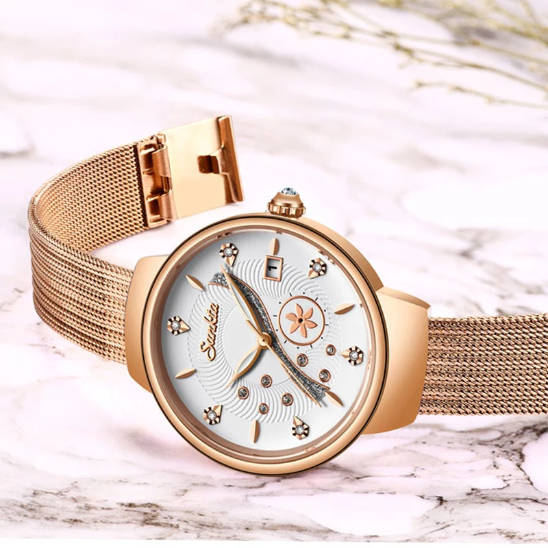 Новые женские модные часы SUNKTA креативные Женские повседневные с сетчатым