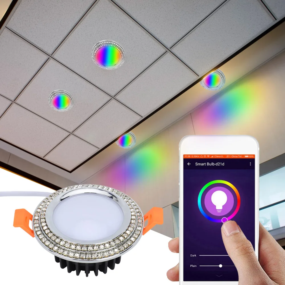 Светодиодный светильник с регулируемой яркостью RGB 7 Вт, круглые утопленные потолочные светильники, светодиодный светильник для спальни, Светодиодный точечный светильник с Amazon Google Home - Комплект: Набор2