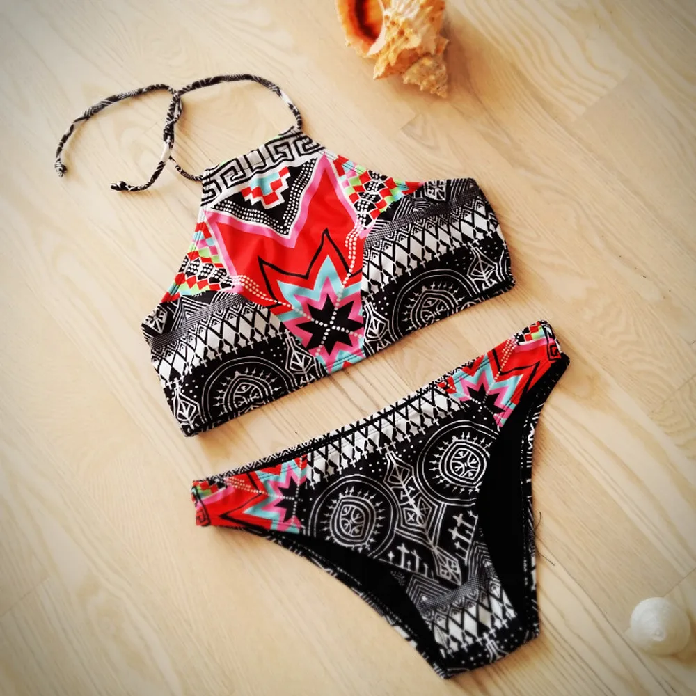 

bikinis push up high neck women 2021 print floral bikini women swims black swimming suit for women bikini brazilian biquni C0577