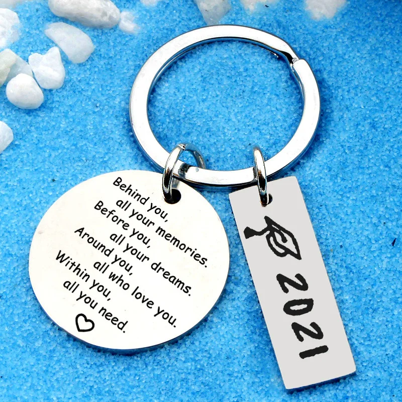 

2021 Graduation Gift Stainless Steel Key ChainsBehind You All YouRound Brand Keychain Society Positive Energy Student Keyring