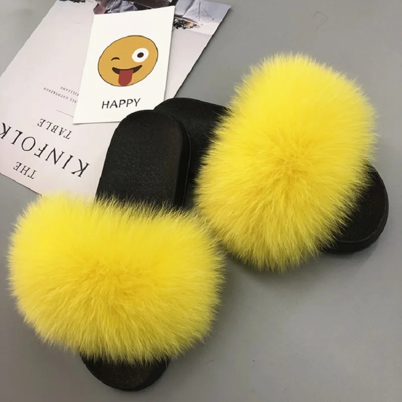 

New style fox hair female cool slipper household European and American fashion anti-slip fur casual shoe one word drag