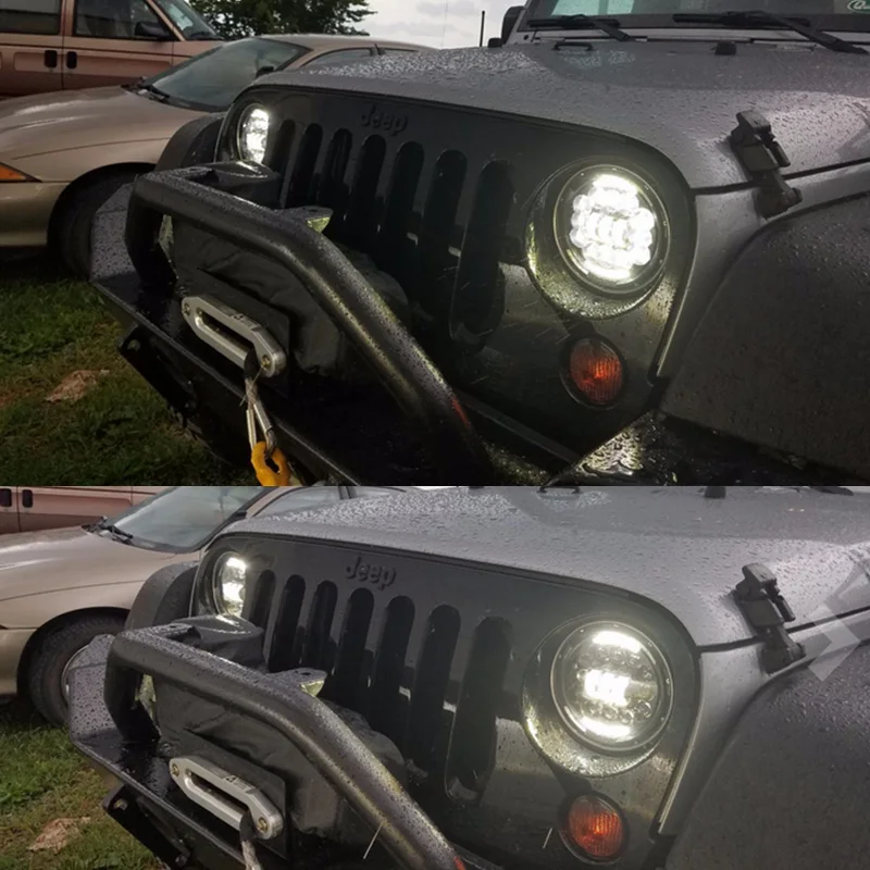 7 "Круглый 80 Вт Hi & Lo светодиодные фары DRL для Jeep Wrangler JK TJ CJ Patrol GR Y60 Hummer H2 Lada 4*4