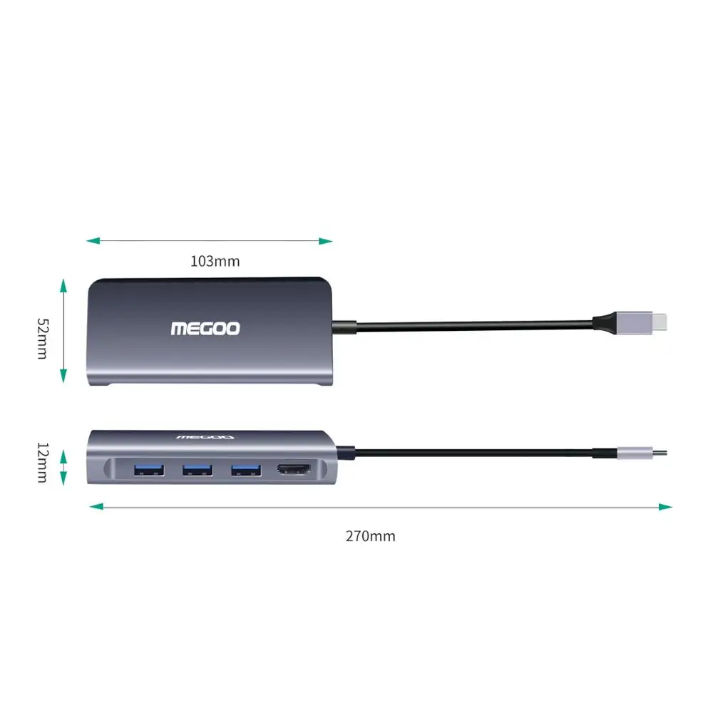 Док станция Megoo 8 в 1 USB C для ноутбука док типа VGA/HDMI/Ethernet/USB3.0/PD зарядки Surface Go/Mac