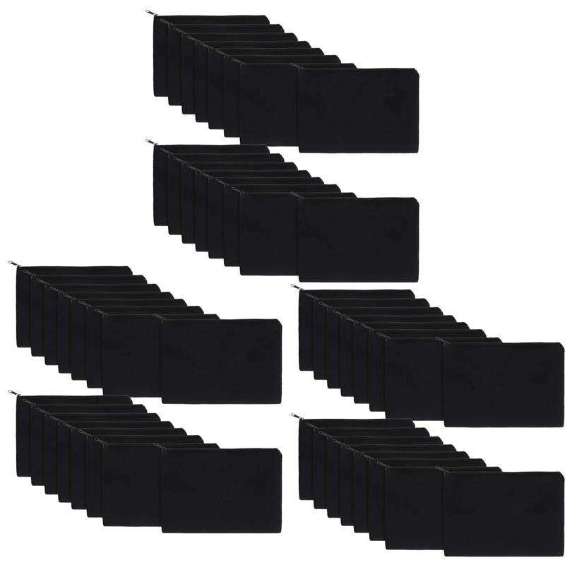 

48 шт., Пустые холщовые косметические ранцы на молнии, чехол для карандашей и ручек, сумки для поделок «сделай сам» (черные)