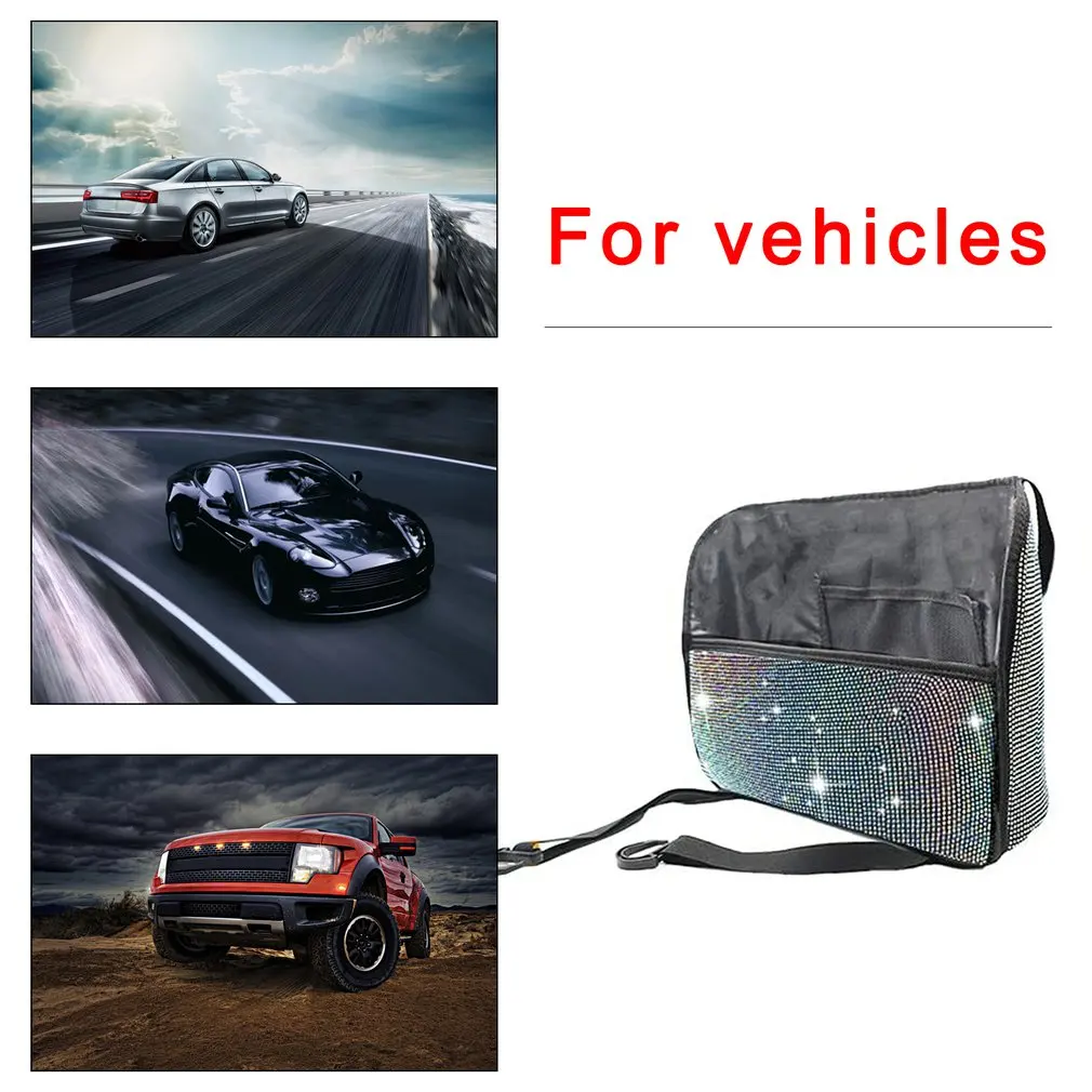 

Rhinestone Crystal Car Storage Bag Organizer Barrier of Backseat Holder Multi-Pockets Car Container Stowing Tidying
