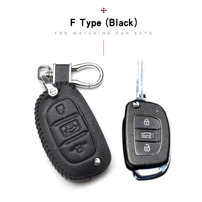 Black 3 For hyundai Кожаный чехол для ключей автомобиля для hyundai Santa Fe Elantra IX25 IX35 Verna Solaris акцентная соната Tucson дистанционный брелок - Название цвета: Black 3 For hyundai