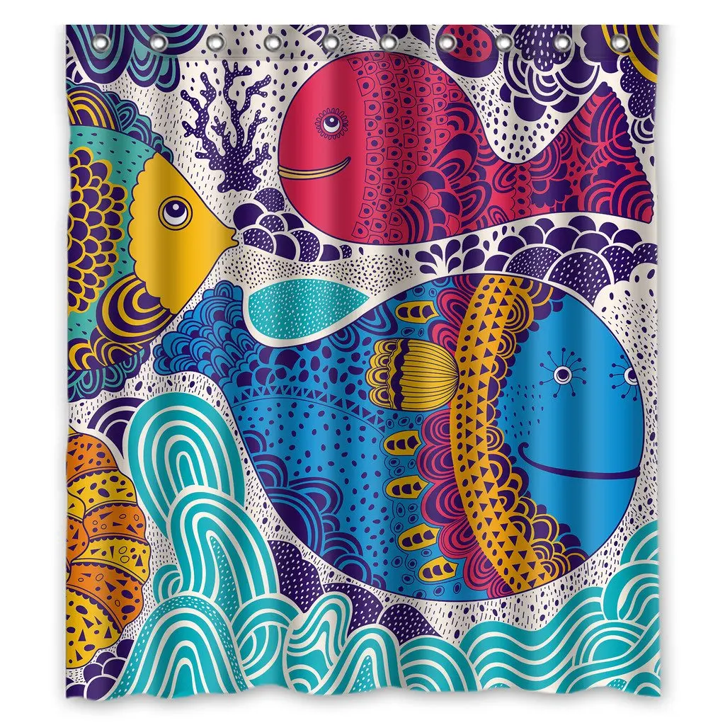 Cartoon Fish Kids Children Bathroom Shower Curtain