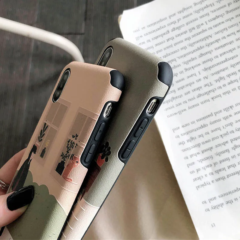 USLION Silk Texture Cartoon Cats Cases Cover For iPhone X XR Xs Max Soft TPU Silicone Matte Back 6 6s 7 8 Plus |