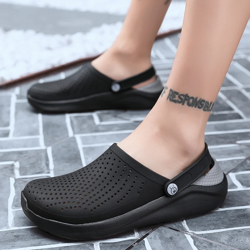 Crocse Crocks/мужские сандалии для бассейна; летняя Уличная обувь для пляжа; мужские садовые Сабо без застежек; Повседневная водонепроницаемая обувь для душа; Crock