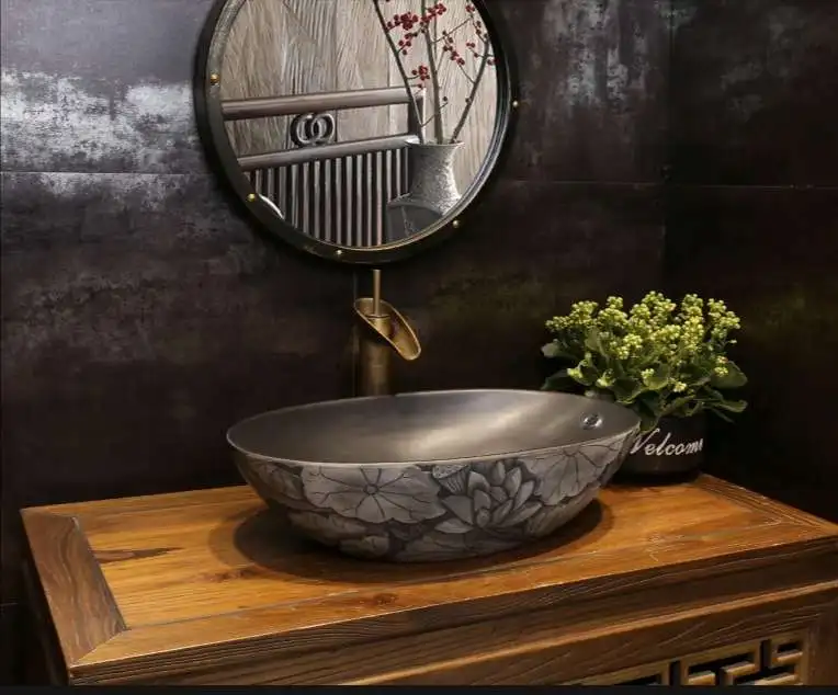 Резная антикварная художественная керамическая раковина для ванной комнаты