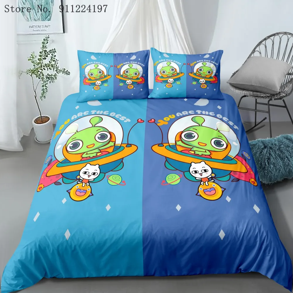 

3D Cartoon Print Bedding Set Kids Boys Girls Duvet Cover Set Bed Linen Single Double Queen King Size Quilt Cover Blue Bedclothes