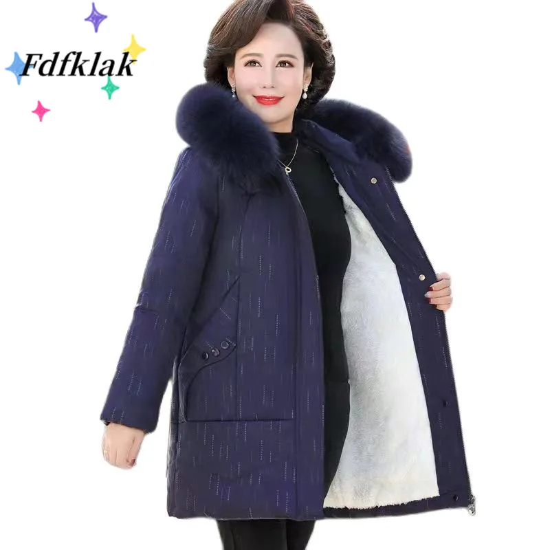 Fdfklak Fashionable Coat Jacket Women's Big Fur Collar Hood Warm Parkas Female New Winter Collection XL-5XL Ropa Invierno Mujer