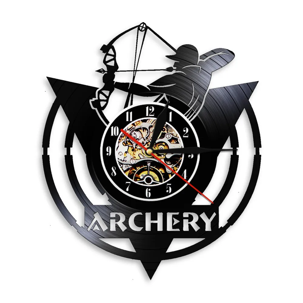 Archery Club Retro Vinyl Record Wall Clock Vintage Sports Archery Accessories Bow Hunter Archer Coach Home Decor Clocks Watch