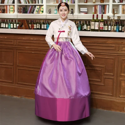 color1 Женское Короткое платье ханбок, женское корейское платье, этнические костюмы, вышитые корейские традиционные платья для танцев, косплей - Цвет: color1