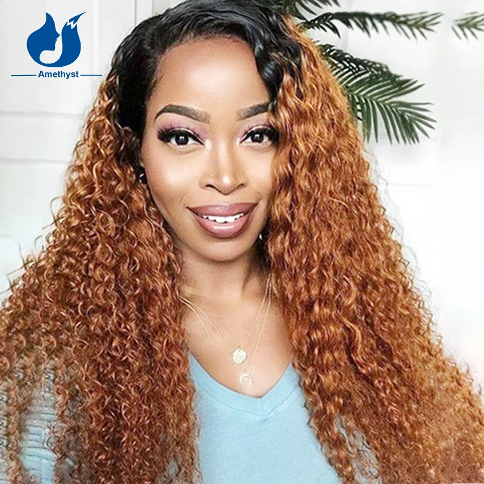

Amethyst Curly Ombre Blonde Lace Front Human Hair Wigs 5x5 Closure Wig Brazilian Remy Glueless Preplucked For Black Women