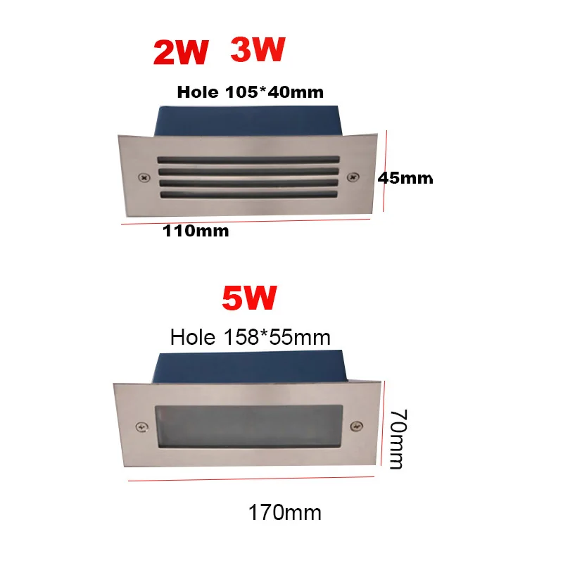 

5W 3W IP65 Waterproof Wall Light Underground Led Step Stair Outdoor Footlight Recessed Decor Lamp AC110V 220V DC12V