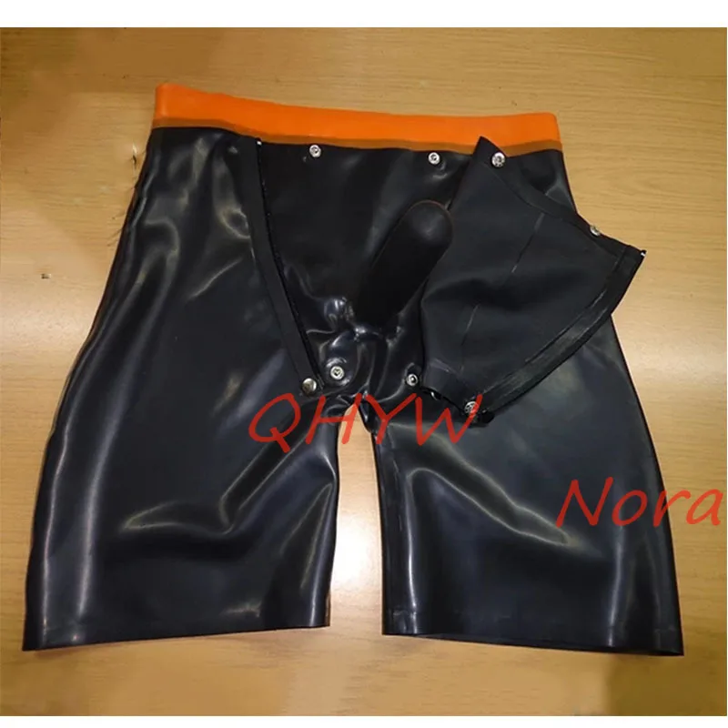 Sexy Mens Black Latex Shorts 3D Rubber Brief Boxers Underwear with Zipper