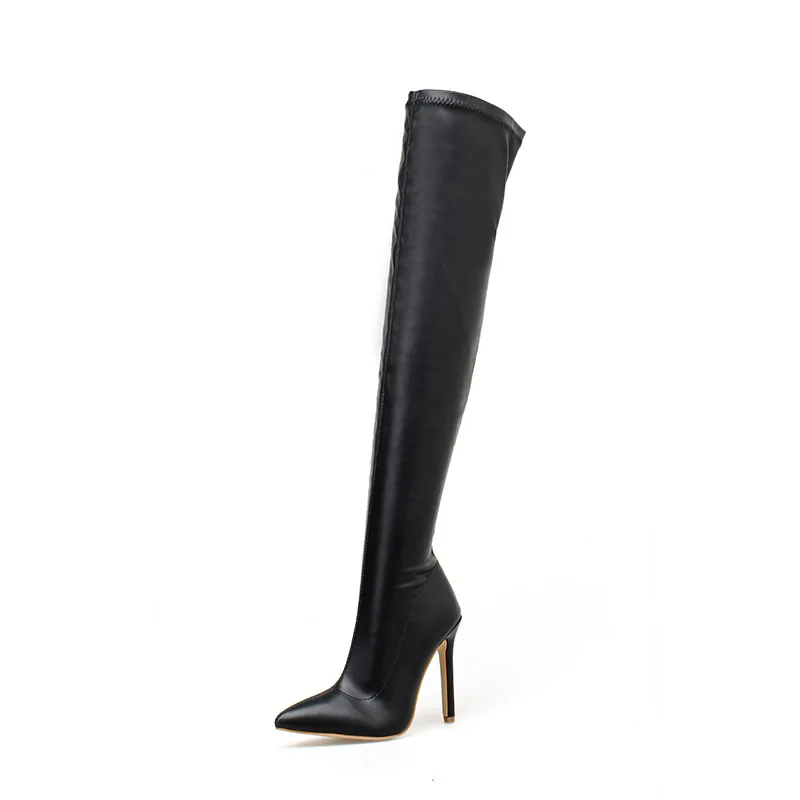

2019 sexy slim high heel pointed long tube over the knee boots leather boots slim heel women's shoes autumn winter 42 large