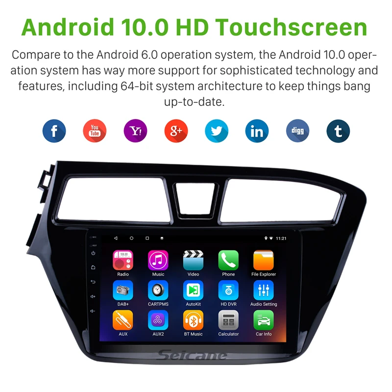 

Seicane Android 10.0 9" Car GPS Radio for 2014 2015 HYUNDAI I20 Left Hand Drive Car Multimedia Player with Rearview camera USB