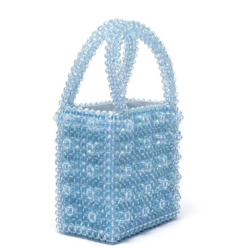 Для женщин голубой жемчуг сумка из бисера коробка ведро сумки вечерние