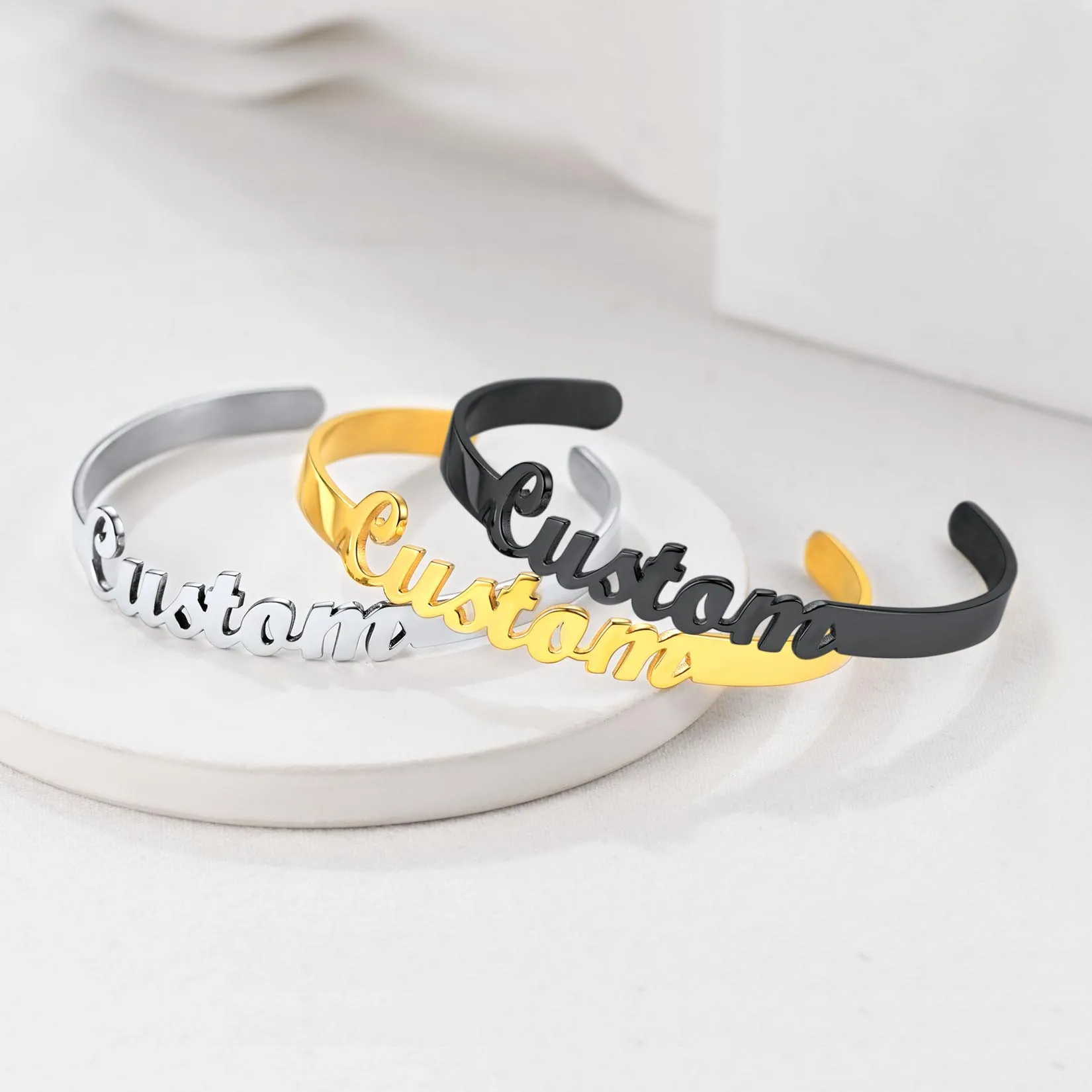 U7 Engravable Cuff Bracelet Custom Engraved Personalized Name Bracelets for Women Teens Girls Gold Handmade Nameplate Bangle