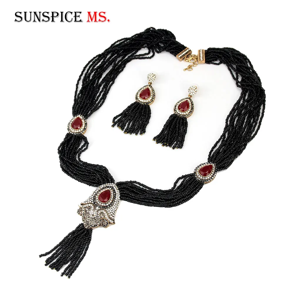 

Sunspicems Алжир турецкое ожерелье из бисера серьги наборы для женщин европейские свадебные украшения Ретро Золотой цвет индийский свадебный п...