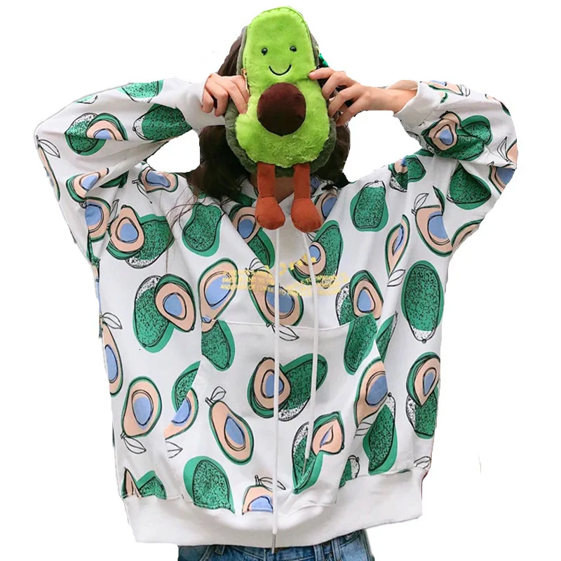 Осень зима 2019 Женская толстовка с авокадо из мультфильма Свитшот в Корейском
