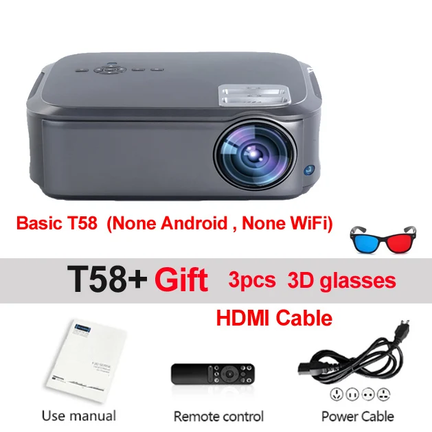 T58 Projector WZATCO T58 Android 9,0 проводной синхронизация Дисплей для Iphone Full HD светодиодный проектор 1920*1080p портативный видеопроектор для домашнего кинотеатра - Цвет: T58 Projector