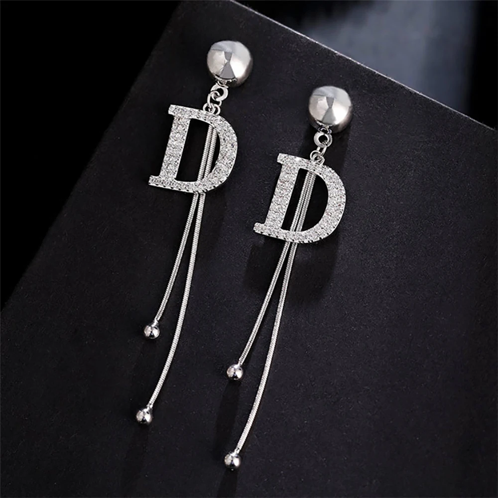 Luxury Brand Long Pearl Drop Earrings For Women Crystal Letter D Earring Female Wedding Fashion Jewelry oorbellen 2020