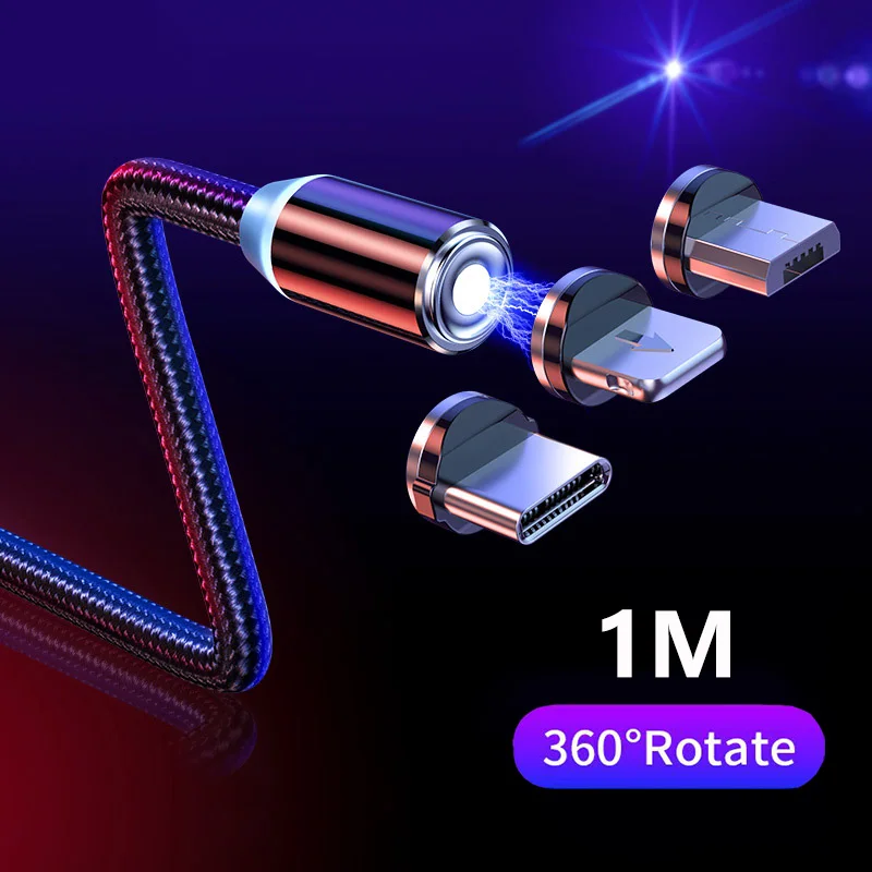 Автомобильный Магнитный usb кабель 1 м для iPhone Type C Micro USB Samsung Xiaomi Huawei зарядный