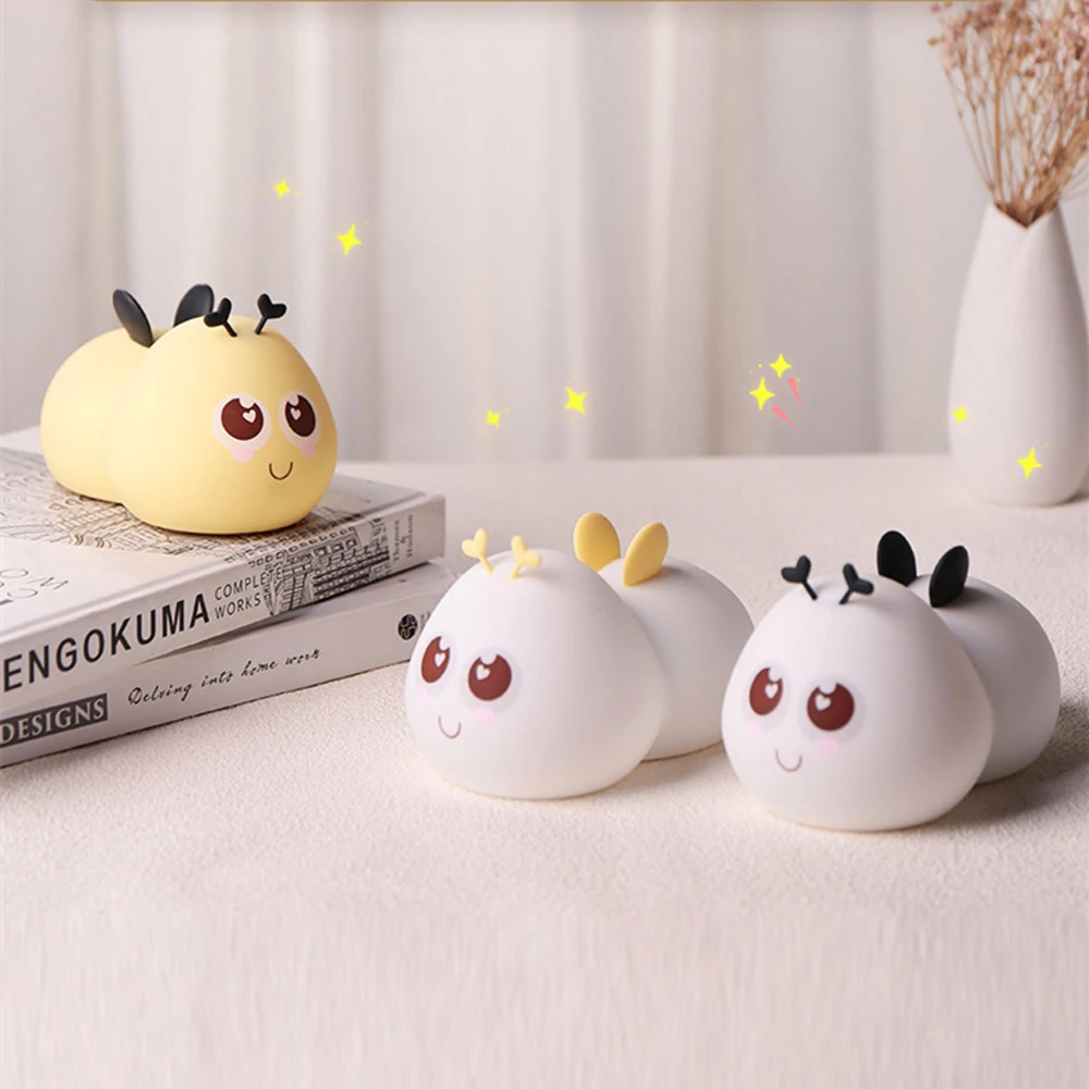 

СВЕТОДИОДНЫЙ ночник в виде пчелы с сенсорным датчиком, Цветной силиконовый мультяшный прикроватный светильник с USB-зарядкой для спальни, де...