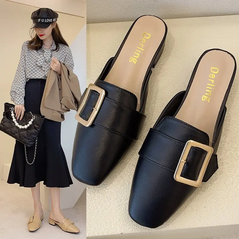 

2022 New style sandals and slippers women's summer fashion outer wear without heel Baotou half slippers