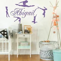Personalized Name Gymnasts Vinyl Wall Decals Custom Girls Names Dance Decor Simple Cute Funny Home Interior Design Murals C584